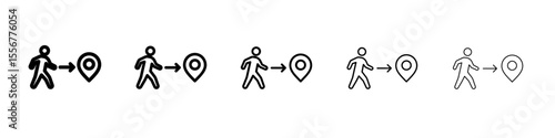 Man going to destination icon thin flat outline style vector sign
