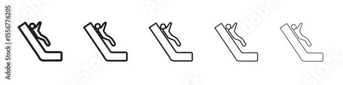Man slide on slope icon thin flat outline style vector sign
