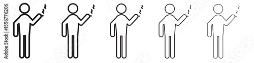 man smoking cigarette icon thin flat outline style vector sign