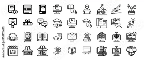 Black and White Online Learning Graduation Book Icons Bundle