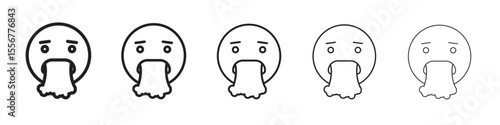 Nauseated emoji icon thin flat outline style vector sign