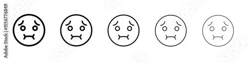 Nauseated emoji icon thin flat outline style vector sign