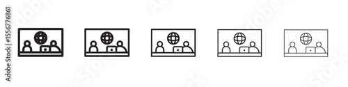 News presenter on TV Show icon thin flat outline style vector sign
