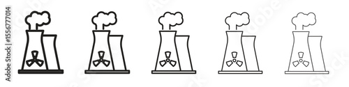 Nuclear power plant icon thin flat outline style vector sign