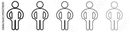 Poor person empty pockets icon thin flat outline style vector sign