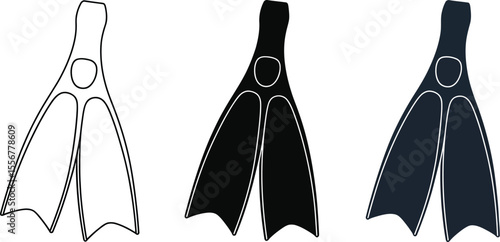 Diving fins vector illustration set for snorkeling and swimming gear equipment design and summer activity vector illustration