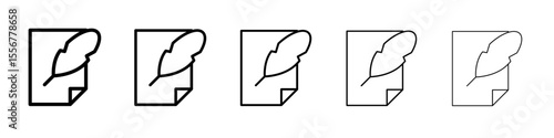Quill pen and notebook page icon thin flat outline style vector sign
