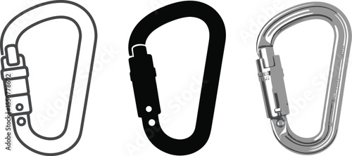 Carbine clip climbing equipment vector illustration set for safety and security equipment usage vector illustration
