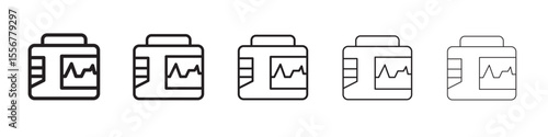 Rescue defibrillator icon thin flat outline style vector sign