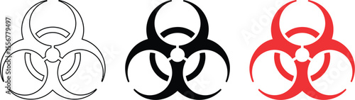 Biohazard symbol vector illustration set in black red and outline for danger warning and health safety use vector illustration