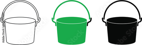 Vector bucket illustration set for graphic design projects and creative works in black and white style vector illustration