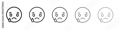 Sad, upset or lonely emoticon icon thin flat outline style vector sign