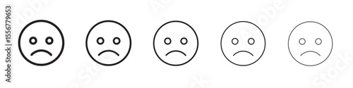 Sad, upset or lonely emoticon icon thin flat outline style vector sign