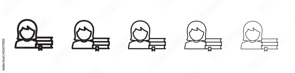 School girl icon thin flat outline style vector sign School girl icon thin flat outline style vector sign