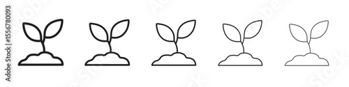 Seedling in soil icon thin flat outline style vector sign