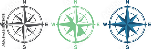 Compass rose vector illustration set for navigation direction with north south east west points vector illustration