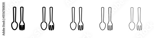 spoon and fork icon thin flat outline style vector sign