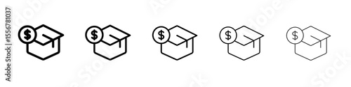 Student Support with Money icon thin flat outline style vector sign