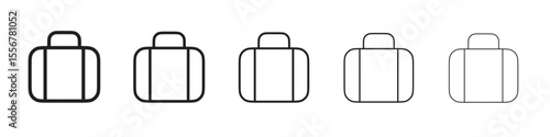 Suitcase travel tag icon thin flat outline style vector sign