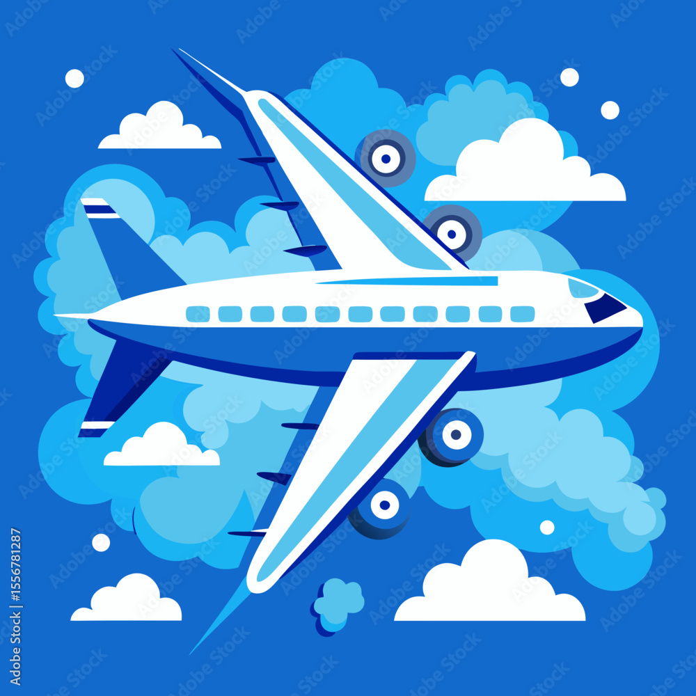 Commercial aircraft vector illustration of a flying jet airliner, great for global travel, transportation, tourism promotions, and aviation-themed sticker sets. Commercial aircraft vector illustration of a flying jet airliner, great for global travel, transportation, tourism promotions, and aviation-themed sticker sets.