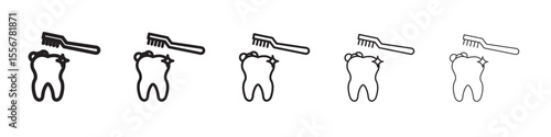 tooth cleaning icon thin flat outline style vector sign