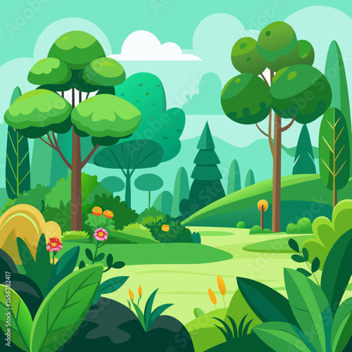 Green summer shrubbery and tree vector – flat cartoon foliage illustration for garden, nature, environment, or landscape sticker sets