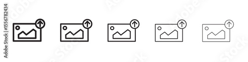 Upload photo icon thin flat outline style vector sign