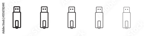 Usb stick icon thin flat outline style vector sign