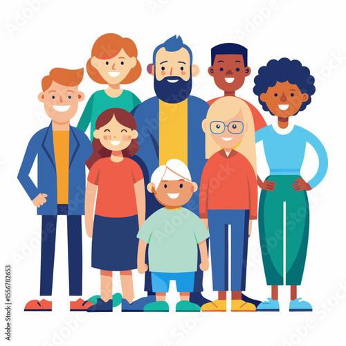 Multicultural inclusive group of people – flat design characters for diversity, equity, and social harmony sticker packs or community-building visuals