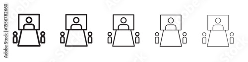 Video conference icon thin flat outline style vector sign