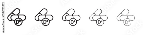 Vitamin D3 icon thin flat outline style vector sign