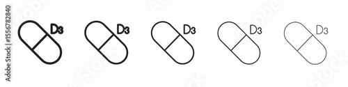 Vitamin D3 icon thin flat outline style vector sign