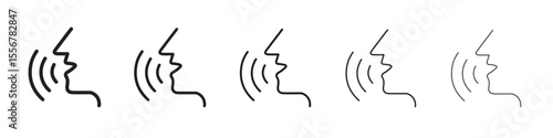 Voice recognition icon thin flat outline style vector sign