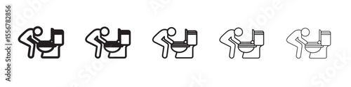 vomiting in bathroom icon thin flat outline style vector sign