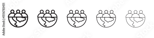 World population icon thin flat outline style vector sign
