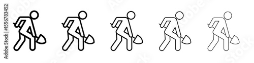 Worker digging icon thin flat outline style vector sign