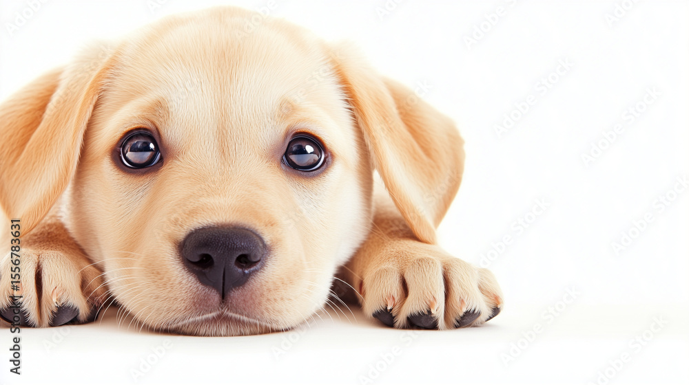 A charming puppy in a serene studio portrait, embodying innocence and pure joy A charming puppy in a serene studio portrait, embodying innocence and pure joy