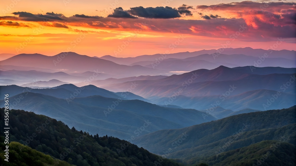 Fototapeta premium Hazy Mountain Layers at Sunset