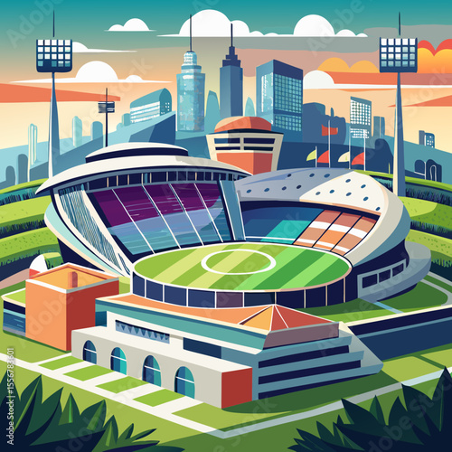 Modern vector of football stadium and sports arena, perfect for athletic branding, large-scale tournament announcements, or dynamic soccer and fan-based event illustrations.