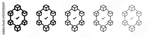 Blockchain technology icon thin flat outline style vector sign