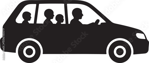 Family road trip in a car silhouette design vector art illustration 
