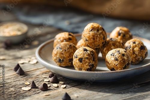 Peanut butter protein balls healthy snack with oats and chocolate