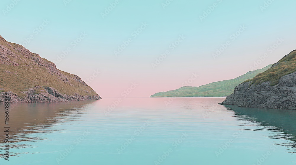 Obraz premium Serene Pastel Landscape Mountains Lake Water Serenity