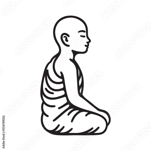 Line art side view of monk meditation vector
