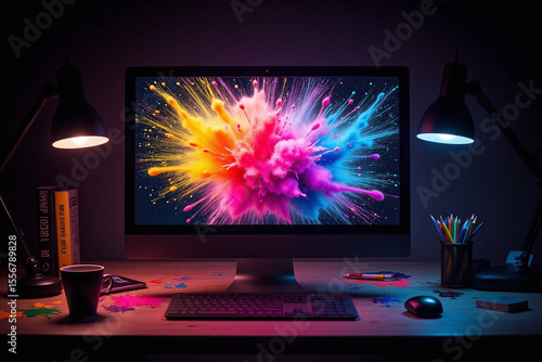 computer monitor sitting on top of a wooden desk