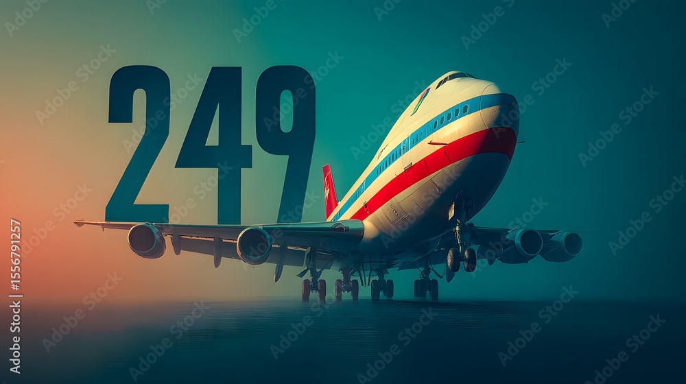 Obraz premium High-speed aircraft launch featuring red, white, and blue livery, symbolizing America's 249 years of independence, set on a futuristic tarmac, ideal for use in celebratory digital content.