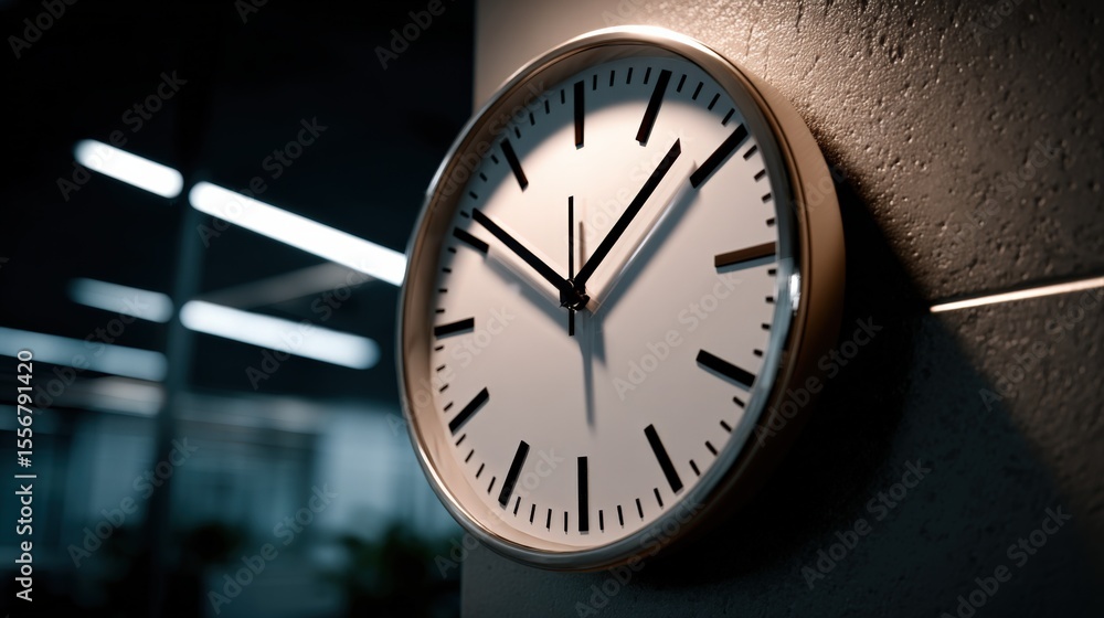 custom made wallpaper toronto digitalModern round wall clock with black hour and minute hands and metal frame displaying time in a contemporary indoor setting with reflections and shadows