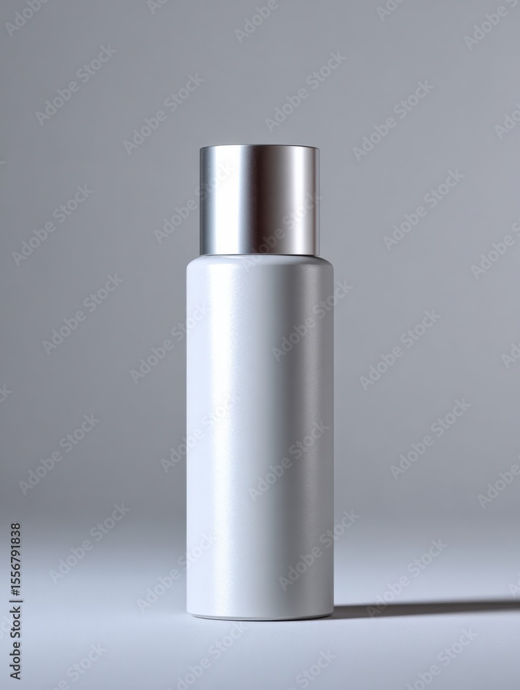 Minimalist Silver Cosmetic Bottle with Matte Finish on Neutral Background Perfect for Skincare and Beauty Product Packaging Design Minimalist Silver Cosmetic Bottle with Matte Finish on Neutral Background Perfect for Skincare and Beauty Product Packaging Design