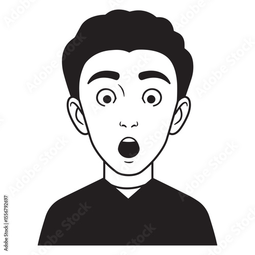 Surprised male face illustration in black and white showing shock and amazement