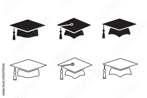 Academic graduation cap linear and full pictogram. Education symbol, Different style icons set vector illustration on white background